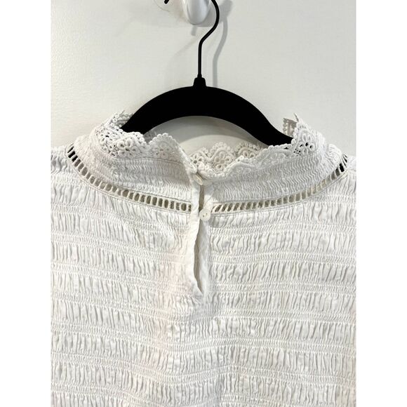 Soft Surroundings Smocked Flutter Sleeve Blouse Ruffle Lace - Picture 7 of 10